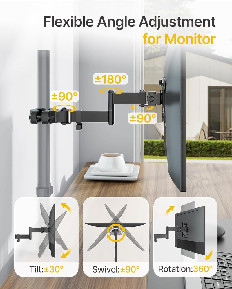 Montek 2-in-1 Universal Laptop Pole Mount Tray for 10”- 15.6” Notebook or 17”-32” Monitor, Full Motion Laptop Mount with Removable 75/100mm VESA Plate, Fits 1.1”-2.4” Pole Diameter, Black - Image 3